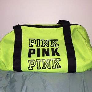Pink duffel bag neon green
